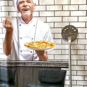 Stainless Steel pizza turning peel , artisan work Esposito laser engraved logo – Perforated, Round, Small 15cm / 150cm