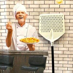 Aluminium pizza peel artisan work Esposito laser engraved logo – Square, Rectangular,Perforated 33cm with 150cm handle